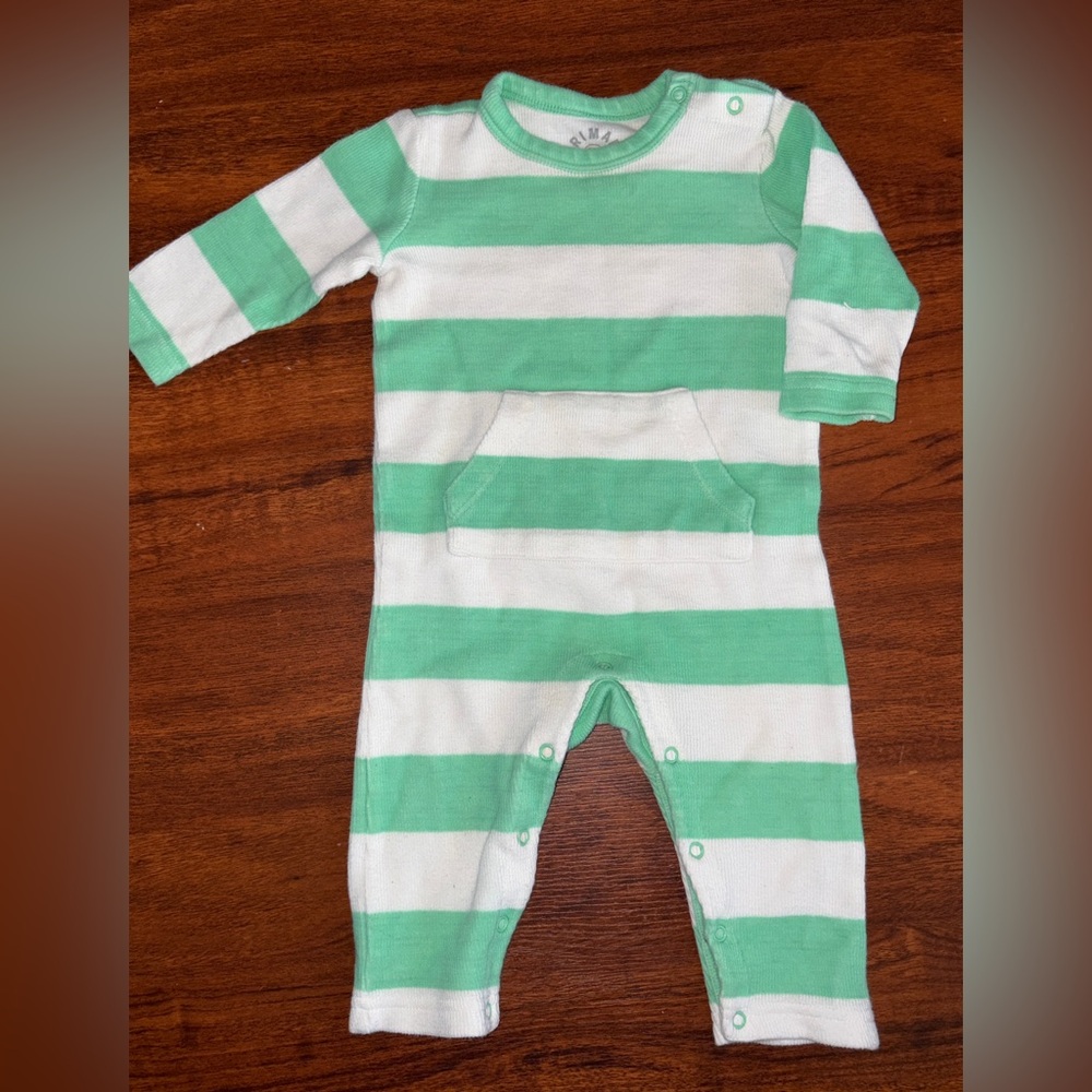 Primary 3-6 months mint and white long sleeve w/snap closure